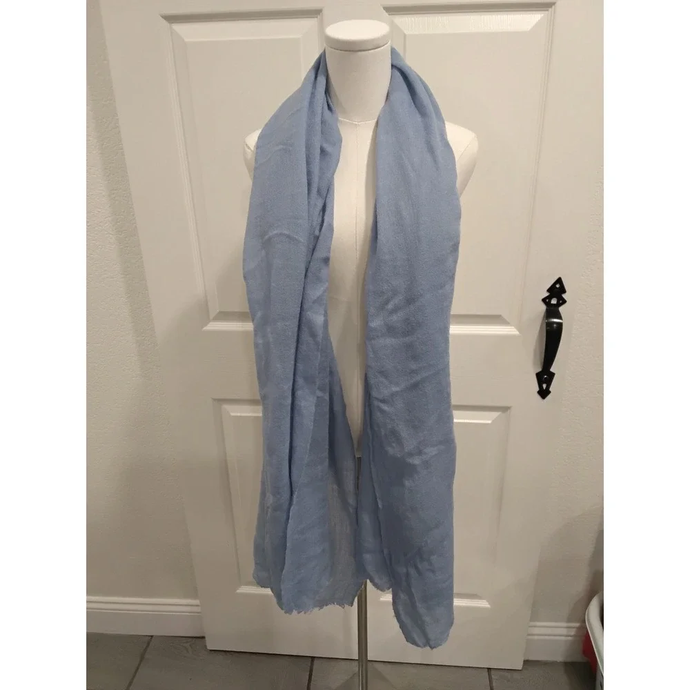 ZARA‎ Light Blue Gauze Scarf Shawl Wrap Frayed Edges Lightweight